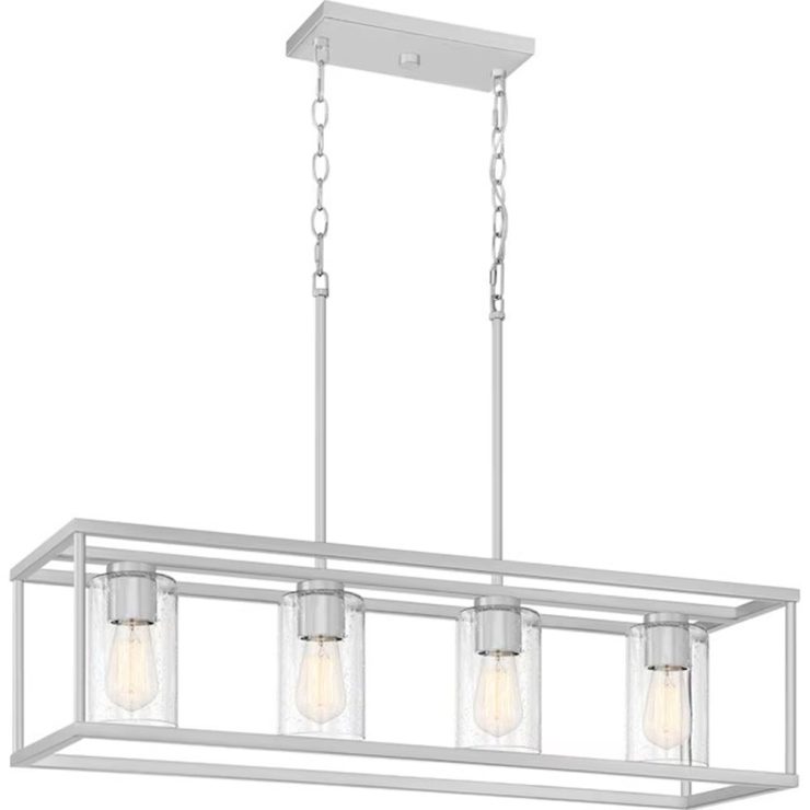 Quoizel Dover 4-Light Brushed Nickel Linear Chandelier with Seeded Glass Shades