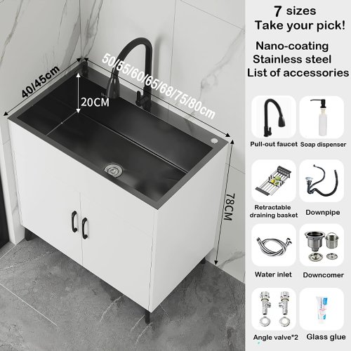 MNUPUOL 19"-31" Laundry Utility Sink Cabinet with Faucet - Image 2