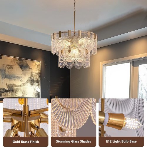 Tinkoso 9-Light Crystal Glass Chandelier, Gold Brass - Image 5