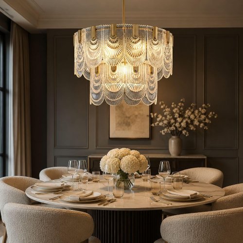 Tinkoso 9-Light Crystal Glass Chandelier, Gold Brass