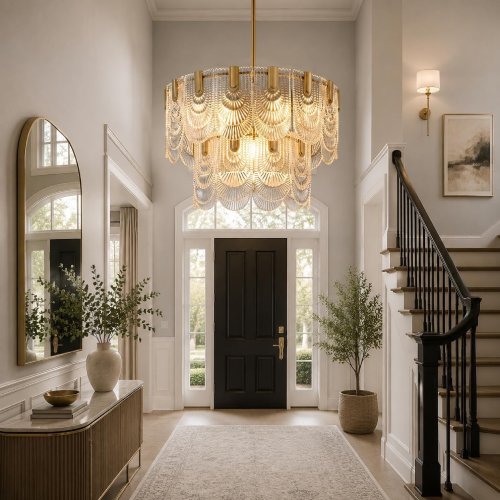 Tinkoso 9-Light Crystal Glass Chandelier, Gold Brass - Image 2