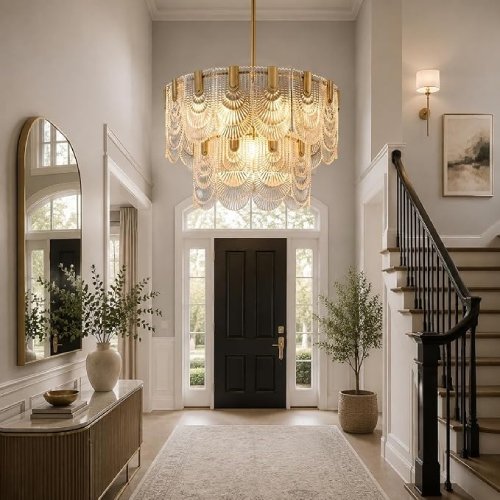Tinkoso 9-Light Crystal Glass Chandelier, Gold Brass - Image 6