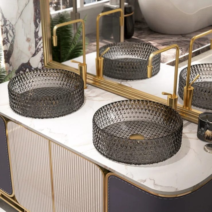Homary 15.35 in. Round Crystal Glass Vessel Sink