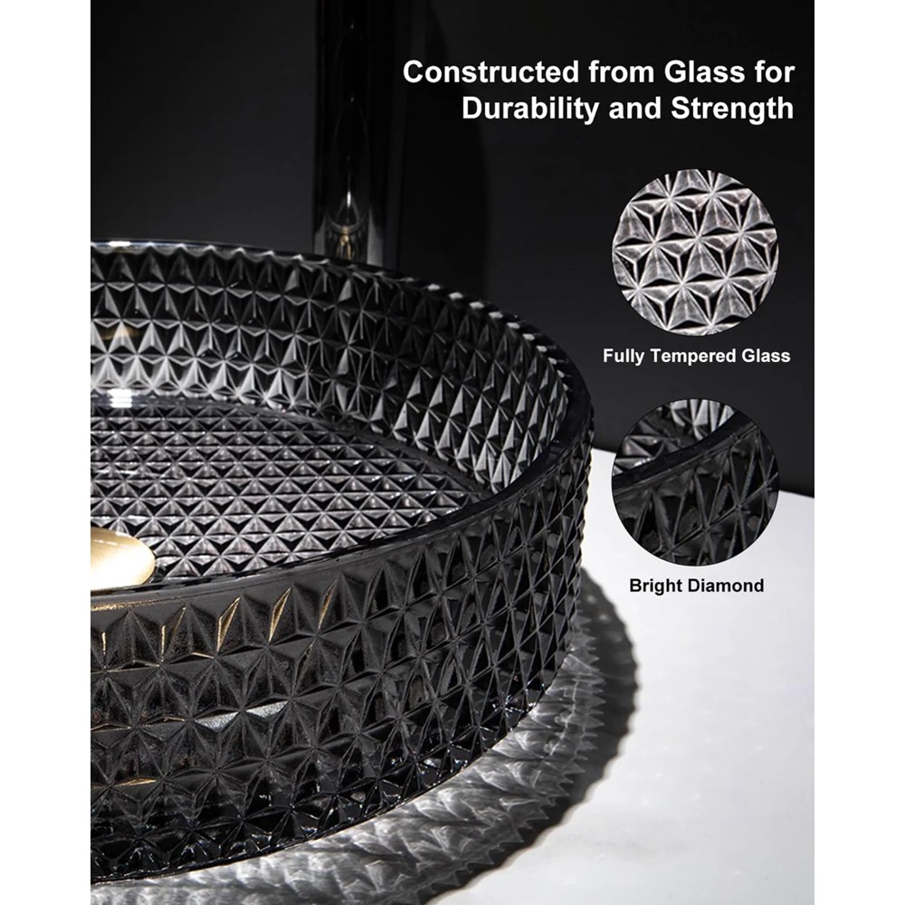 Homary 15.35 in. Round Crystal Glass Vessel Sink - Image 8