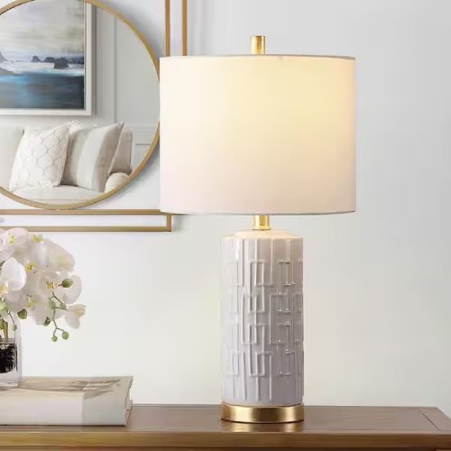 SAFAVIEH Pehonix 25-Inch White Table Lamp with White Shade - P13