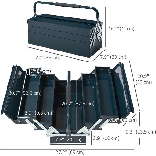 DURHAND 22-Inch Metal Tool Box – Portable 5-Tray Cantilever Steel Tool Chest - P19 - Image 3
