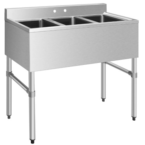 Costway Stainless Steel 3-Compartment Commercial Kitchen Utility Sink with Adjustable Legs - P24 - Image 3