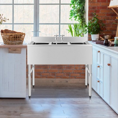 Costway Stainless Steel 3-Compartment Commercial Kitchen Utility Sink with Adjustable Legs - P24