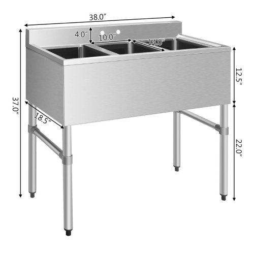 Costway Stainless Steel 3-Compartment Commercial Kitchen Utility Sink with Adjustable Legs - P24 - Image 4
