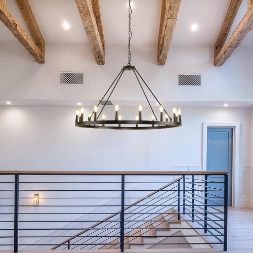 Sdorens 43 Inch 16-Light Black Wagon Wheel Chandelier - P49 - Image 5