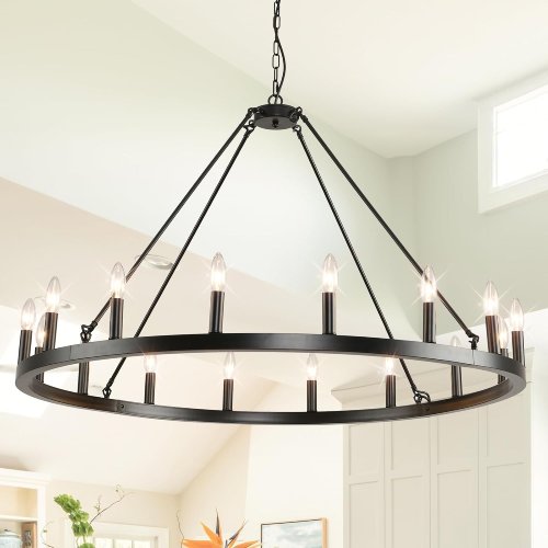 Sdorens 43 Inch 16-Light Black Wagon Wheel Chandelier - P49