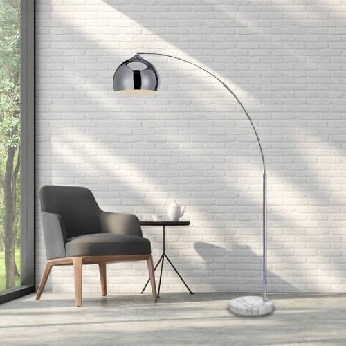Hana Arc Floor Lamp with Marble Base, Brass Shade and E26 Socket - P5