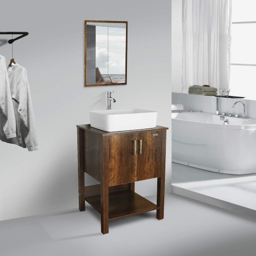 eclife 24" Bathroom Vanity Sink Combo with Mirror, Brown - P52