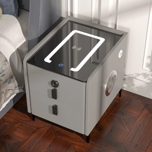 EFPERFECT 2-Drawer Smart Nightstand with Fingerprint Lock, LED Light & Bluetooth Speaker - P53