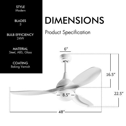 Costway 48" Ceiling Fan with Dimmable LED Light & Remote - P54 - Image 3