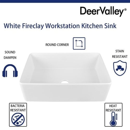 DeerValley 33" White Fireclay Farmhouse Workstation Kitchen Sink - P7 - Image 3