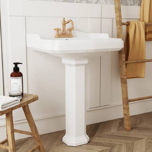 DeerValley DV-1P522 23" Pedestal Bathroom Sink with Backsplash & Overflow - P8