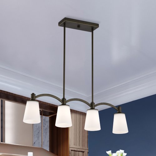 SATCO NUVO Laguna 4-Light Trestle Island Pendant – Forest Bronze with White Glass - P9