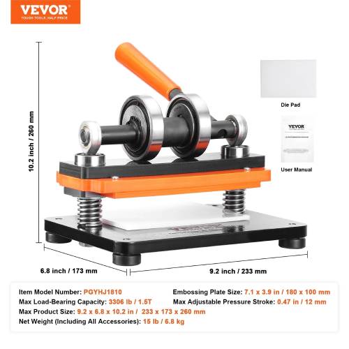 VEVOR Leather Cutting & Embossing Machine, 7.1" x 3.9" Manual Die Cutter - Image 3