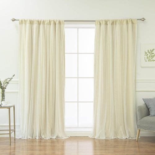 Best Home Fashion Lace Tulle Overlay Blackout Curtains – Beige, Set of 2