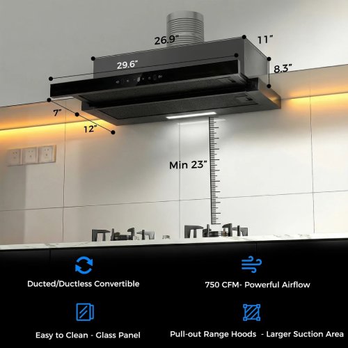 Advwin 30" 750 CFM Pull-Out Range Hood Insert - Image 2