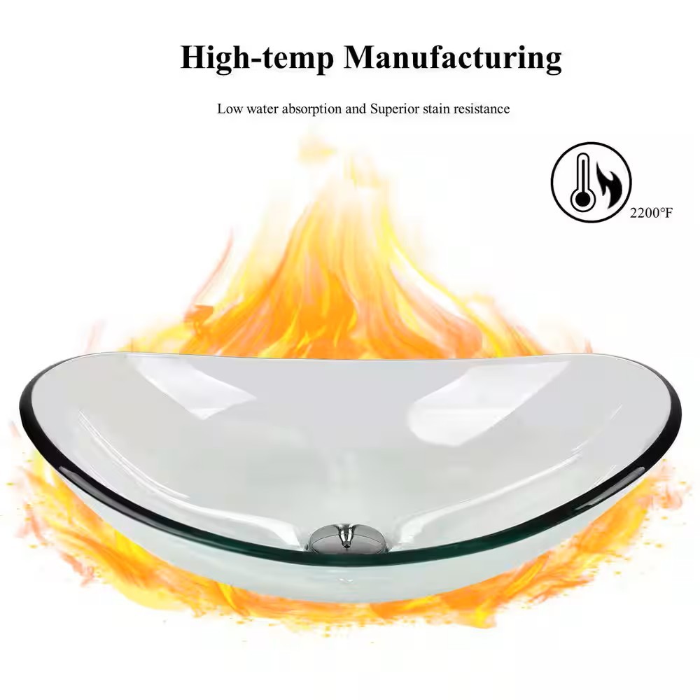 YOURLITE Glass Oval Vessel Sink in Clear with Chrome Faucet and Pop Up Drain Set - Image 7