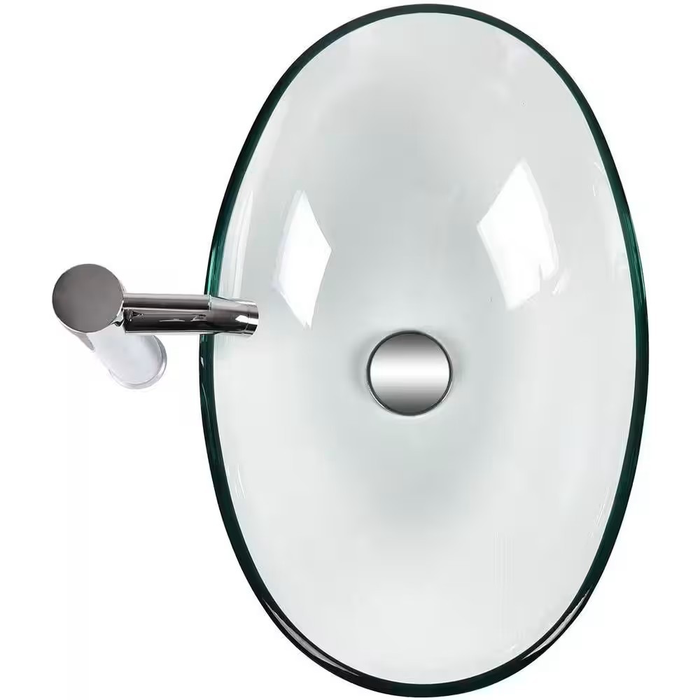 YOURLITE Glass Oval Vessel Sink in Clear with Chrome Faucet and Pop Up Drain Set - Image 5