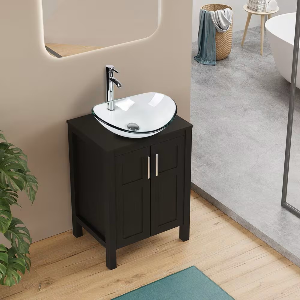 YOURLITE Glass Oval Vessel Sink in Clear with Chrome Faucet and Pop Up Drain Set - Image 4