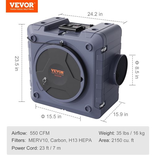 VEVOR 550 CFM Air Scrubber with H13 HEPA Filter - Image 8